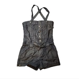 Blue Spice Shortalls Dark Wash Denim Overalls Romper Sz Large